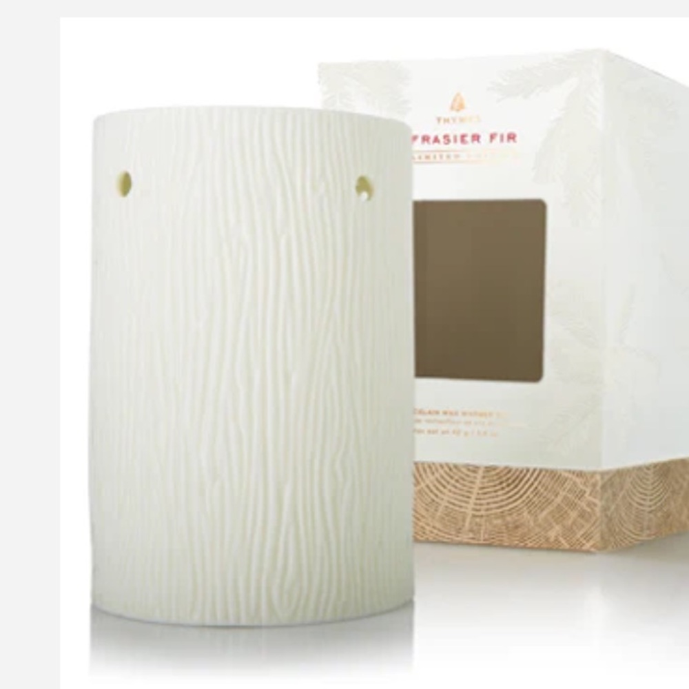 Thymes Frasier Fir Cream Ceramic Tree Trunk Wax Warmer  Holder NWT